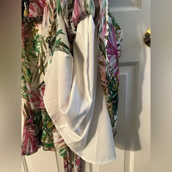 BADGLEY MISHKA 8 EASTER Resort Wedding Coastal Palm Ruffle Pink Green Maxi Dress - Picture 10 of 16